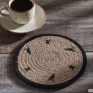 Black Raven Harvest Stencil Jute Braided 8 Inch Trivet Crow Autumn Thanksgiving